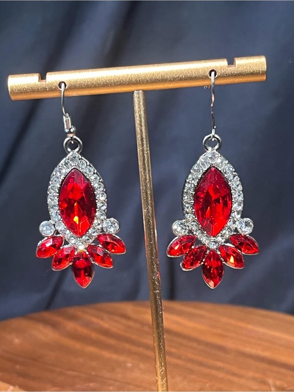 Vintage Red Glass Rhinestone Chandelier Earrings 1980s Formal Jewelry
